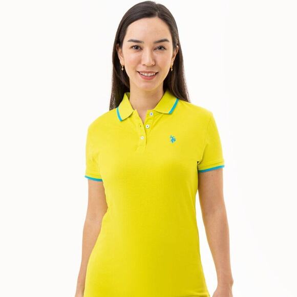 U.S. Polo Assn. Tops - U.S. Polo Assn. Women's Tipped Solid Polo Shirt Color - Electric Lime - Size M